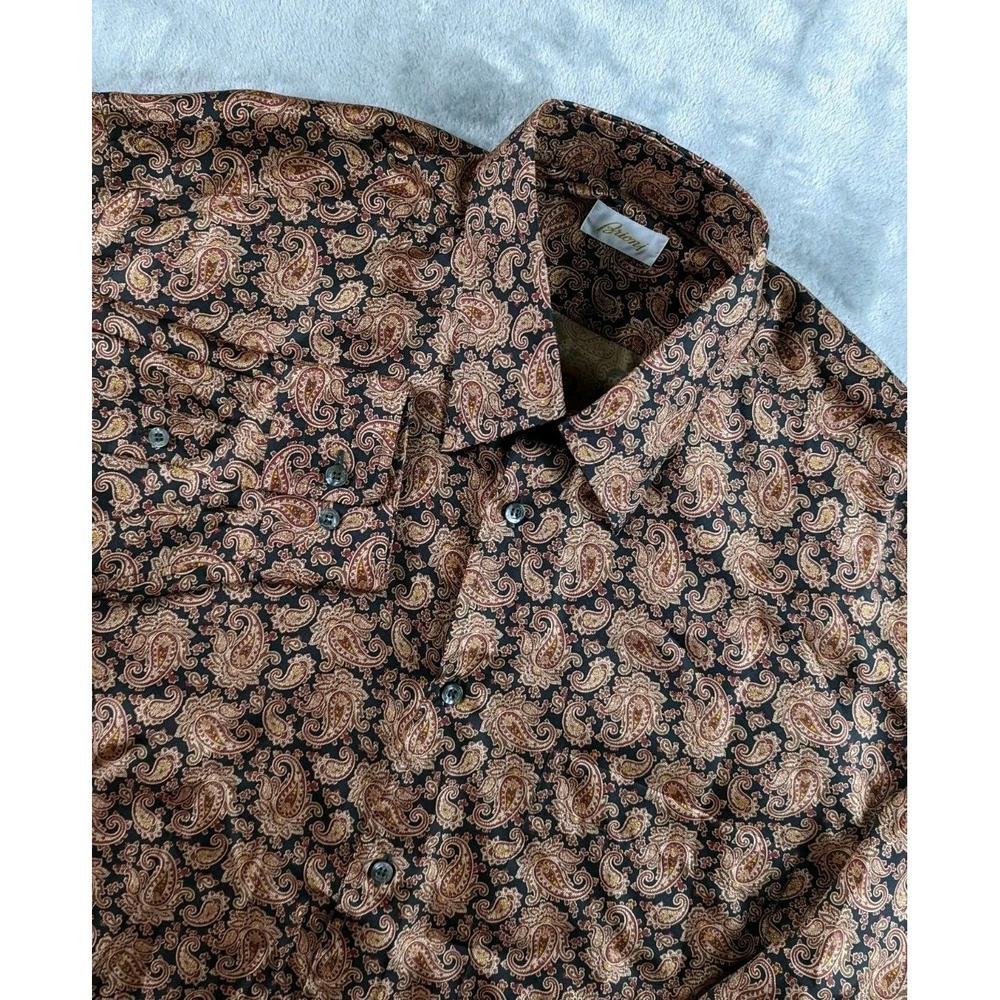 Brioni Shirt Mens 2XL Silk Paisley Long Sleeve Button Up Relaxed Italy READ